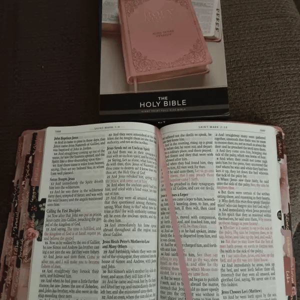 🔥LAST DAY 50% OFF -📖Beautiful KJV Pink Leather Soft Giant Print Bible with Ombre Tabs🙏🏼