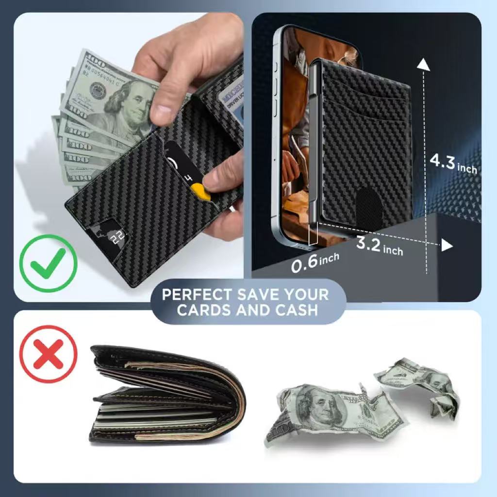 AirTag Wallet for Men - with Pop Up Aluminum Case Money Clip Slim Leather Slots Credit Card Holder RFID Blocking Bifold Minimalist Wallet