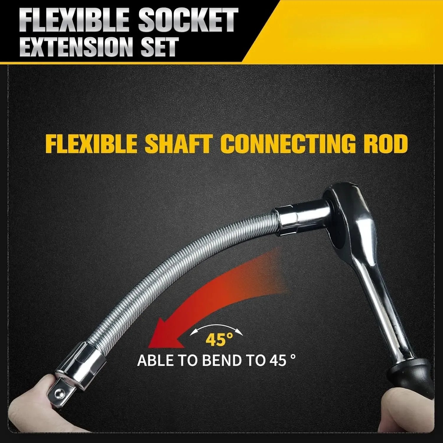 2026 Hot Sale💖1/2 Inch 35cm Socket Ratchet Wrench Set - 3 Bendable Shafts, Wrench Extender Tool, Connecting Rod