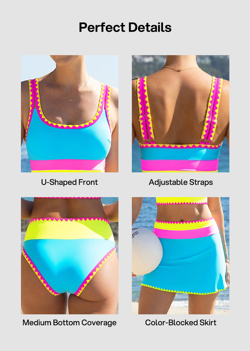 ✨Color Contrast Patchwork Nylon Sporty 3 Piece Bikini Sets