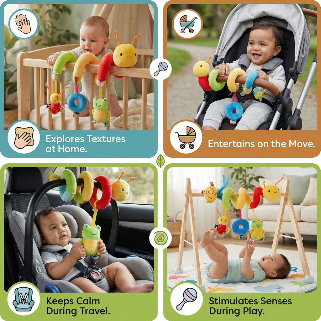 3-in-1 Caterpillar Rattle Toy for Home and On the Go