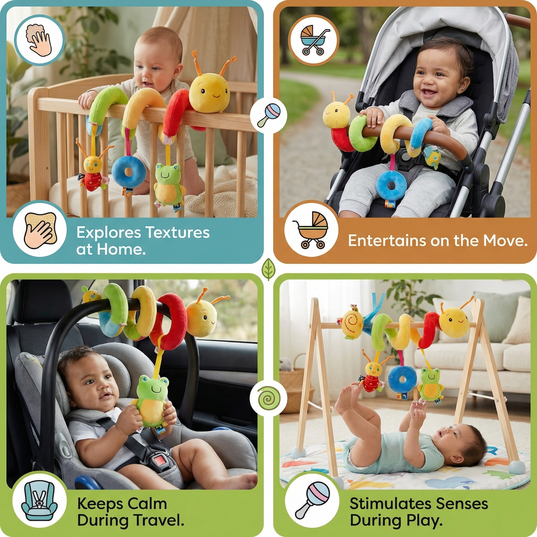 3-in-1 Caterpillar Rattle Toy for Home and On the Go