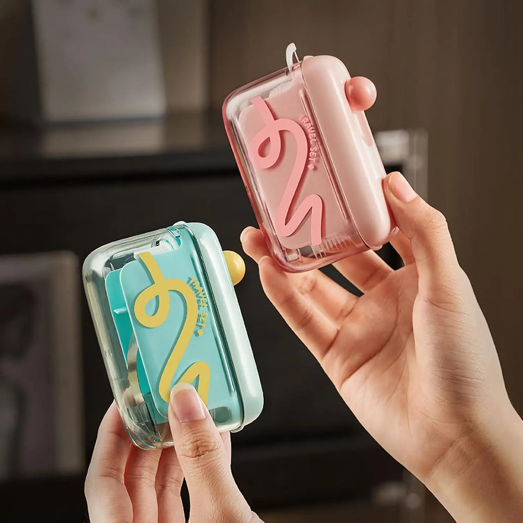 Travel-sized storage case with automatic pop-up dispenser, portable & refillable