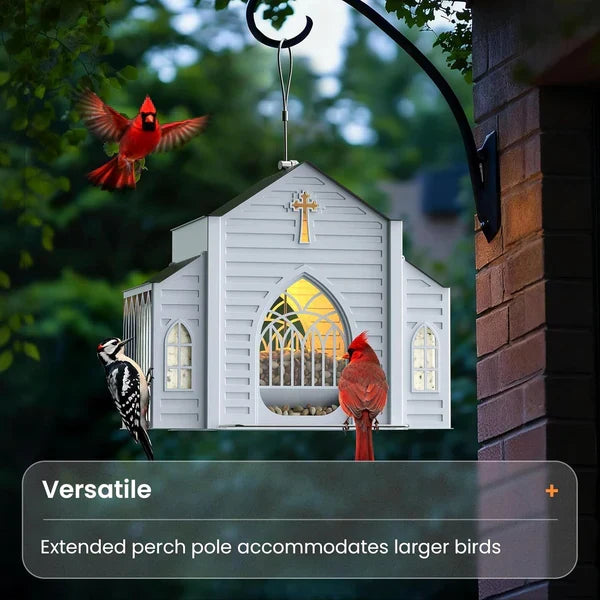 Church-Shaped Metal Bird Feeder with Solar Light