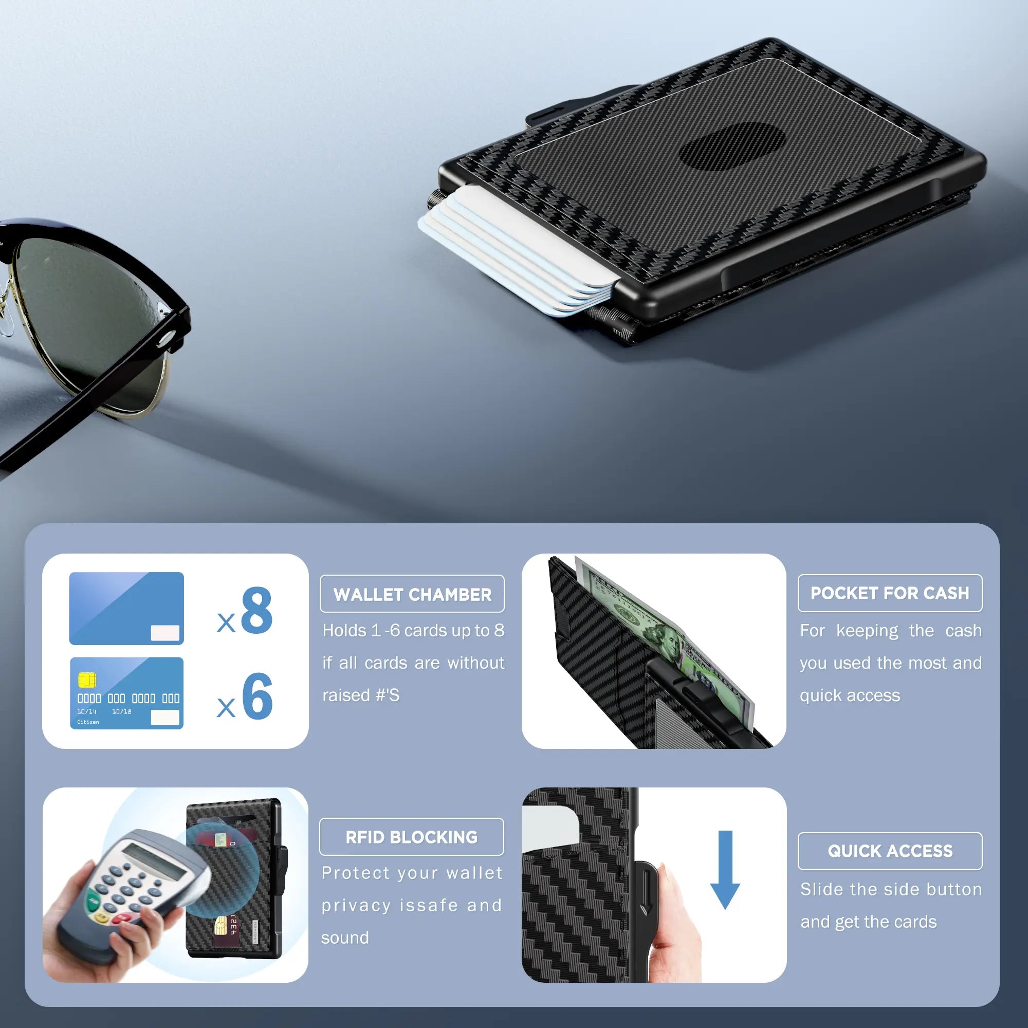 AirTag Wallet for Men - with Pop Up Aluminum Case Money Clip Slim Leather Slots Credit Card Holder RFID Blocking Bifold Minimalist Wallet