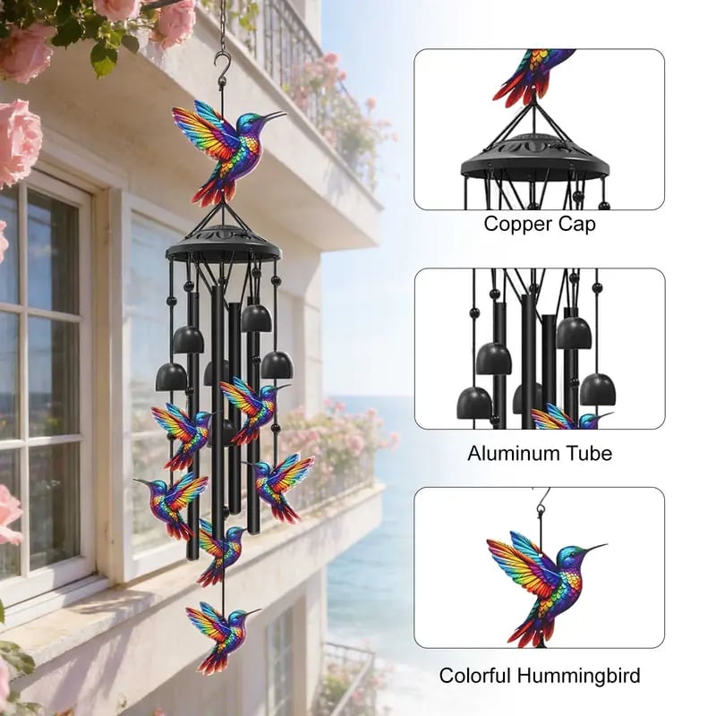 🔥Juneteenth 49% OFF-🐦Vintage Colorful Hummingbird Wind Chime with Metal Tubes and Bells