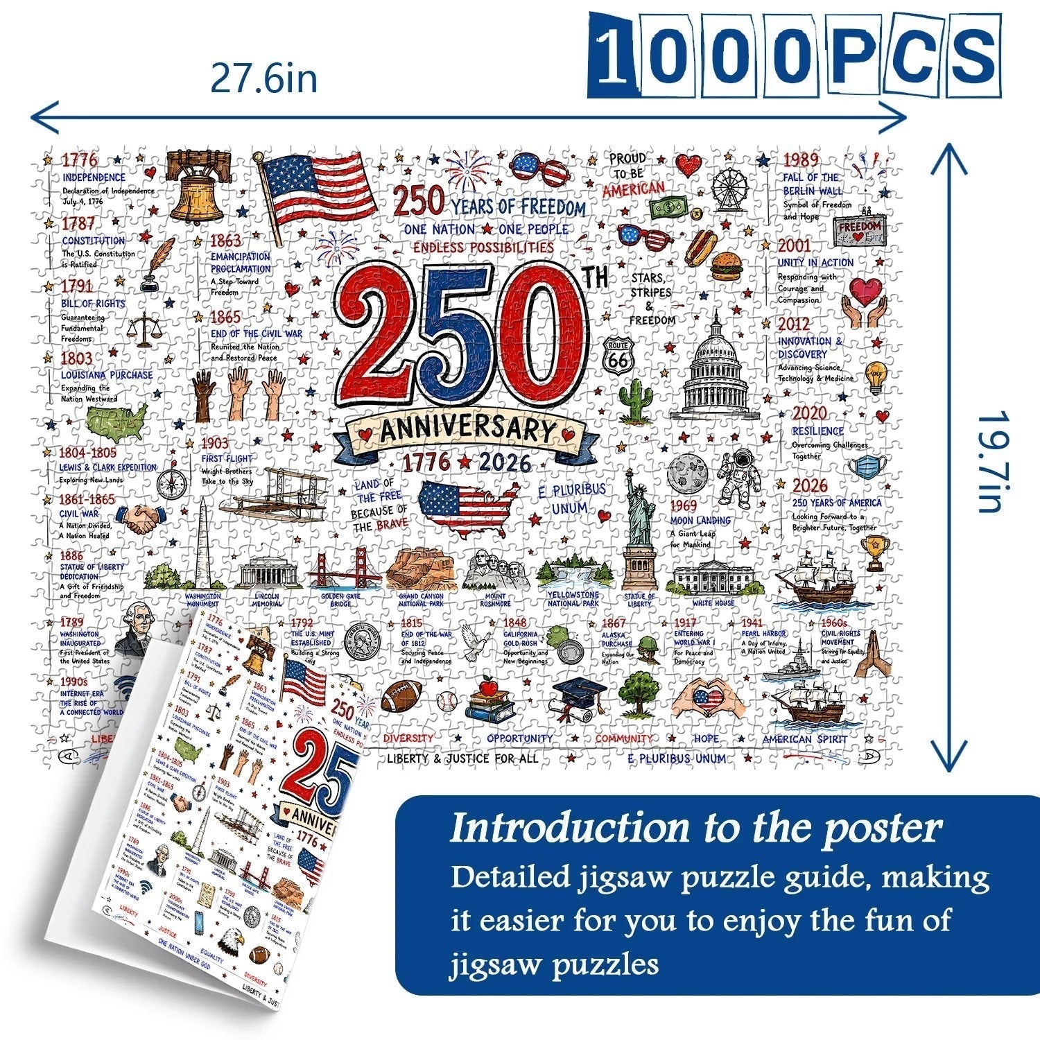 🧩 Patriotic America Jigsaw Puzzle 1000 Pieces🎁Buy 2 Free Shipping