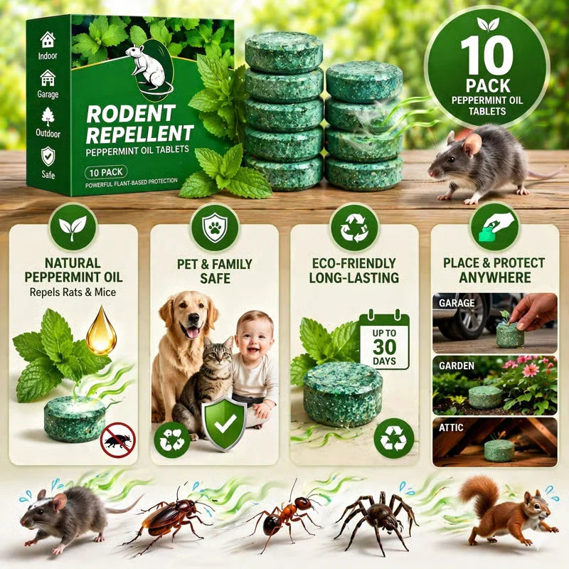 🦟 50% OFF NOW!🔇 🟢 Natural Peppermint Rodent Repellent Tablets – 12 Pack