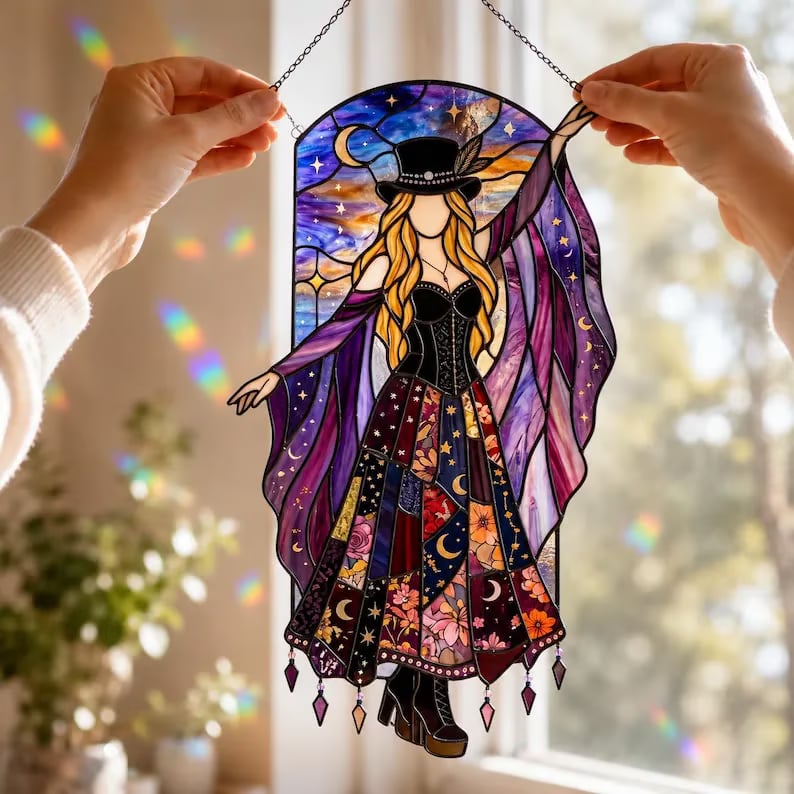 💥 LAST DAY 57% OFF - 💃 Rock Goddess Stevie 🤘 Handmade Stained Glass Spinning Suncatcher