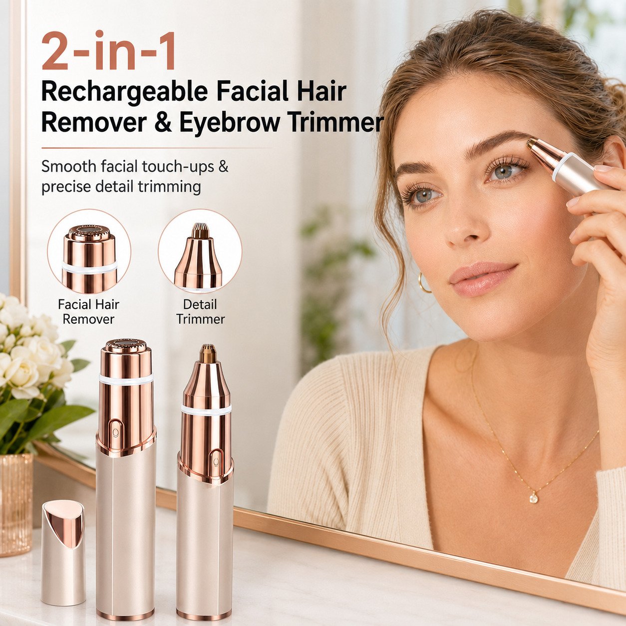2-in-1 Rechargeable Facial Hair Remover & Eyebrow Trimmer with LED Light