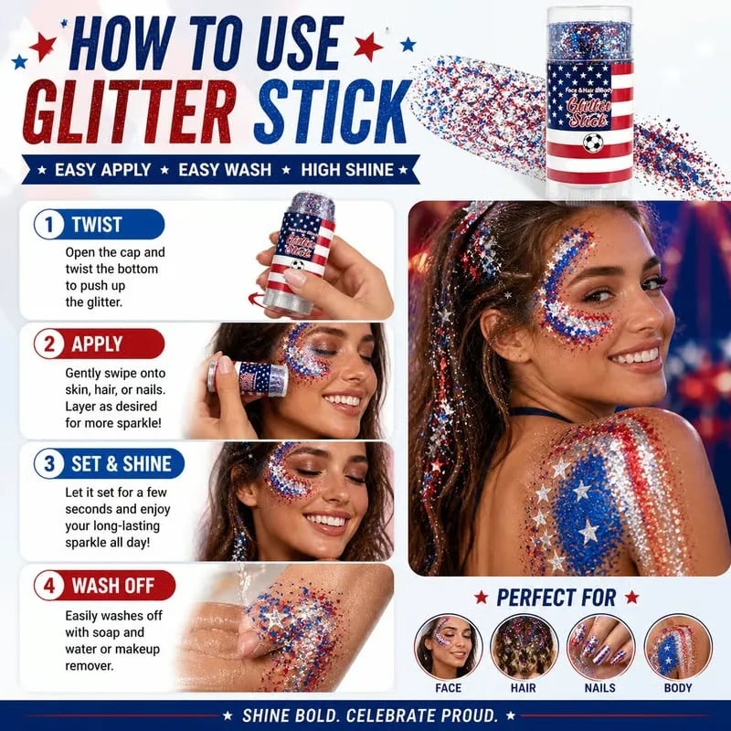 Last Day Promotion!🎁🦅4th of July Glitter Stick✨🔔 Red, White & Blue Body & Hair Sparkle