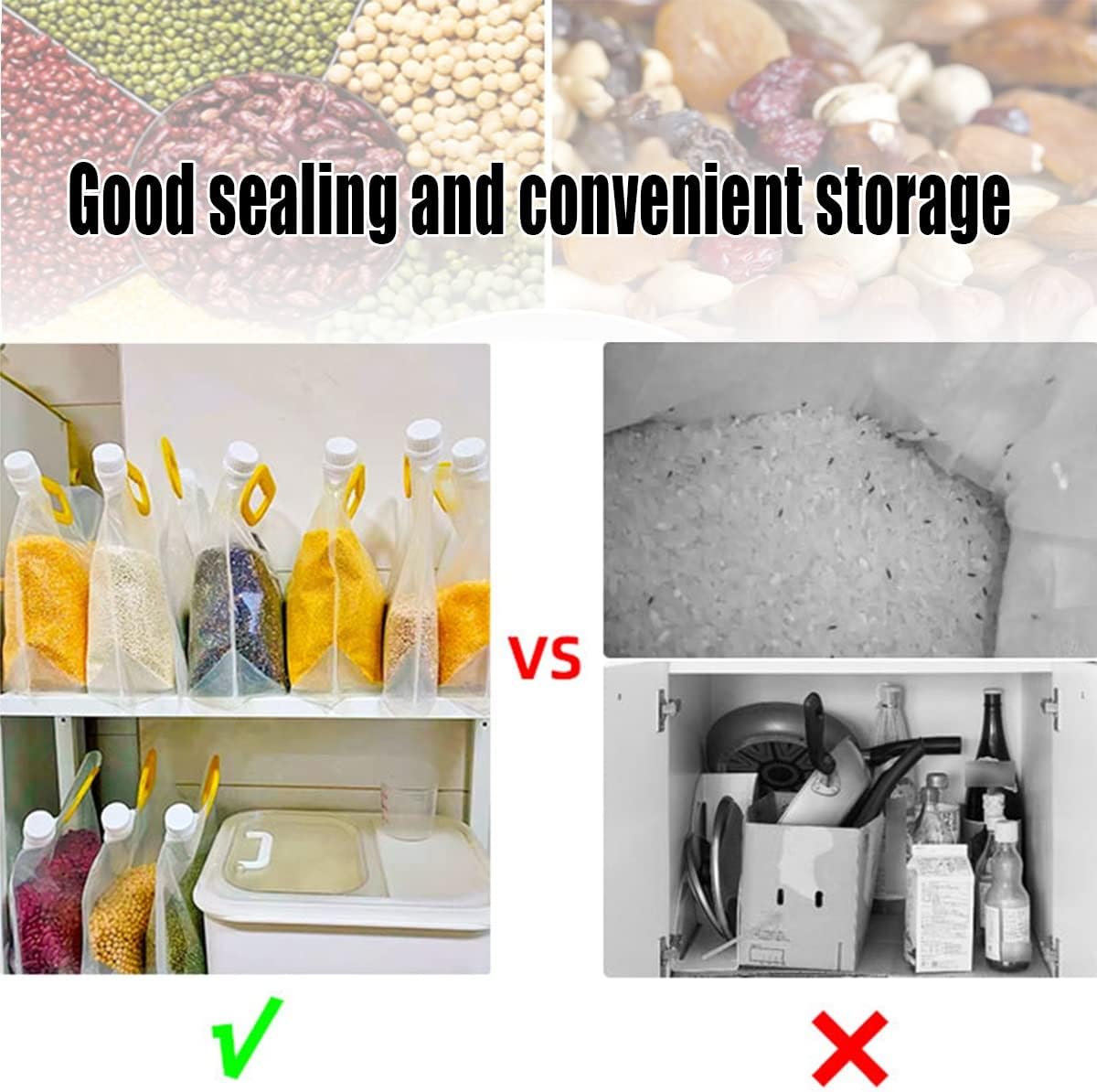 🌾Reusable Airtight Grain Storage Bags | Keep Your Food Fresh & Pantry Neat🔒