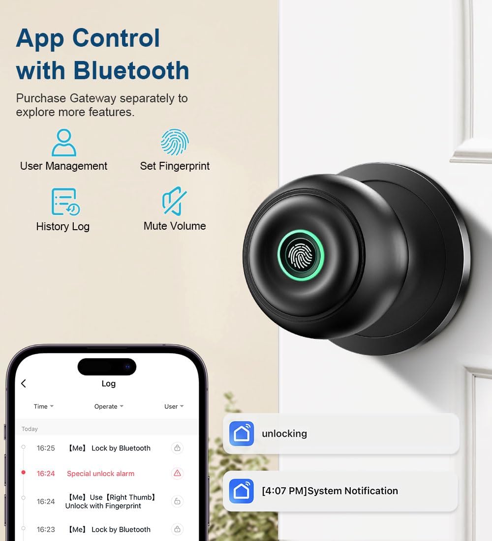 🔒 4-in-1 Fingerprint Smart Door Knob – Keyless Entry, APP Control, Easy Installation（Free shipping）
