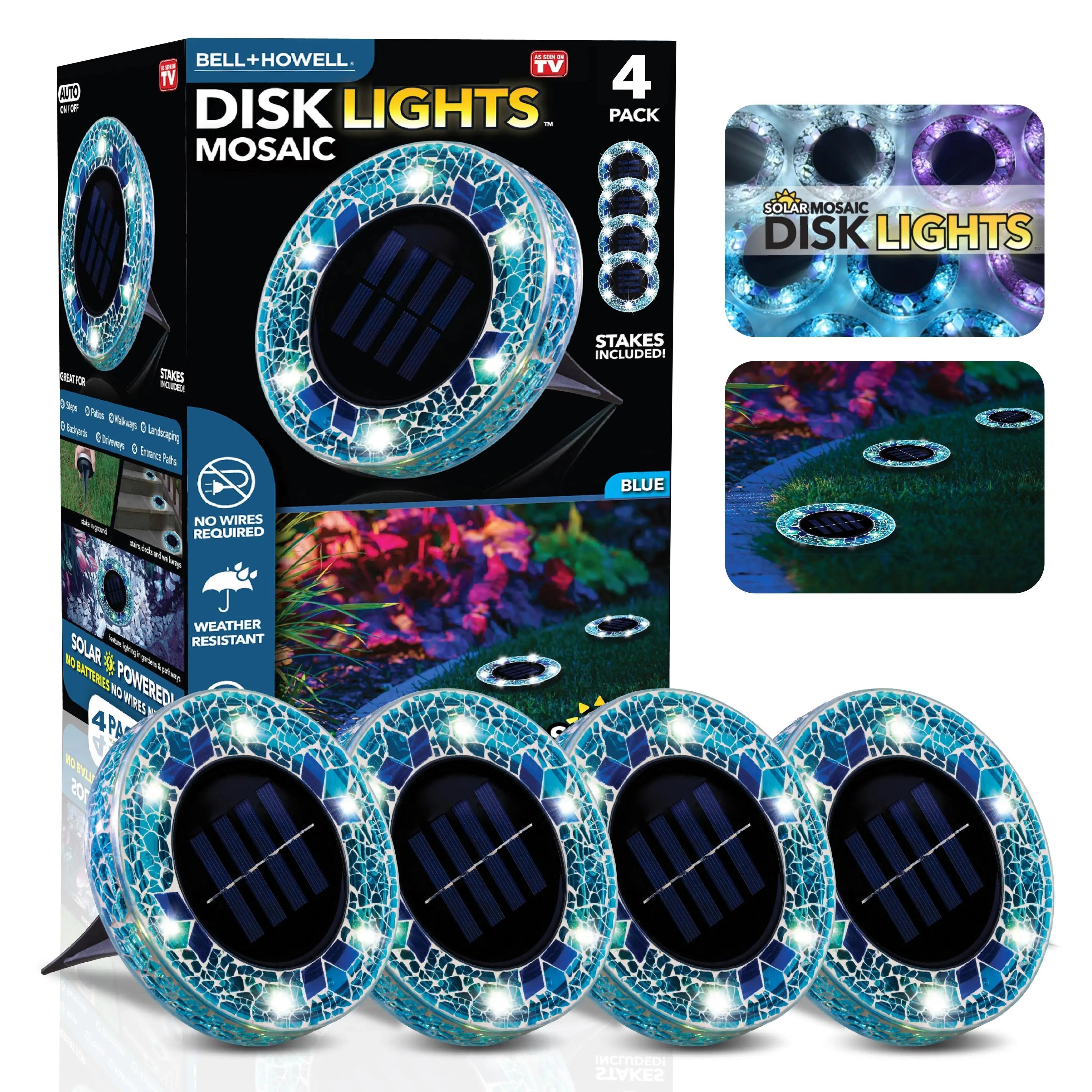 ✨4/8 Pack Solar Outdoor Mosaic Disk Lights, Waterproof Decorative Pathway LED Light