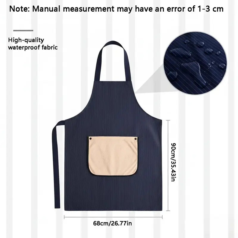 Waterproof Kitchen Apron – Detachable Snap Towel, Dual Pockets & 3-Layer Spill Protection