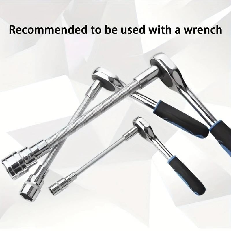 2026 Hot Sale💖1/2 Inch 35cm Socket Ratchet Wrench Set - 3 Bendable Shafts, Wrench Extender Tool, Connecting Rod