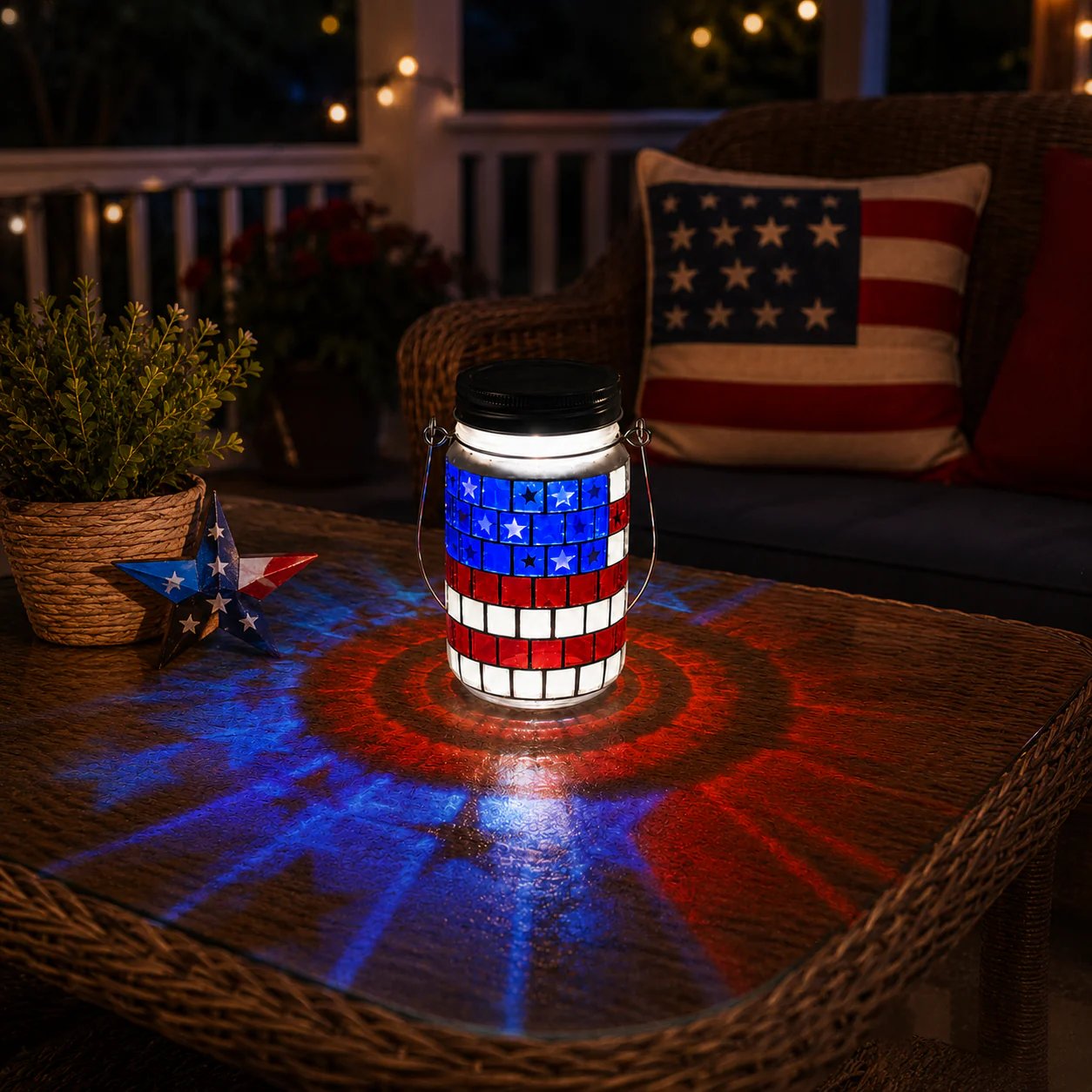 4th of July Solar Patriotic Mason Jar Lantern