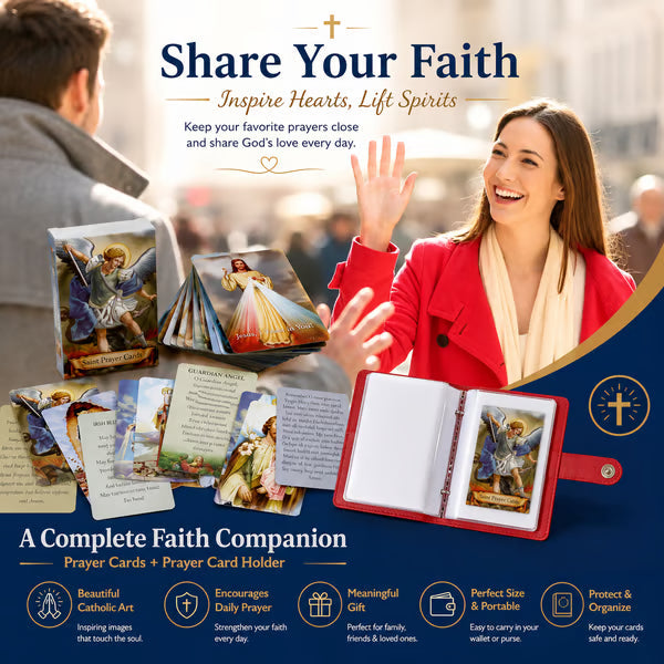 🙏Catholic Faux Leather Holy Card Holder – Pocket Prayer Card Organizer with Snap Closure🎁