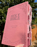 🔥LAST DAY 50% OFF -📖Beautiful KJV Pink Leather Soft Giant Print Bible with Ombre Tabs🙏🏼