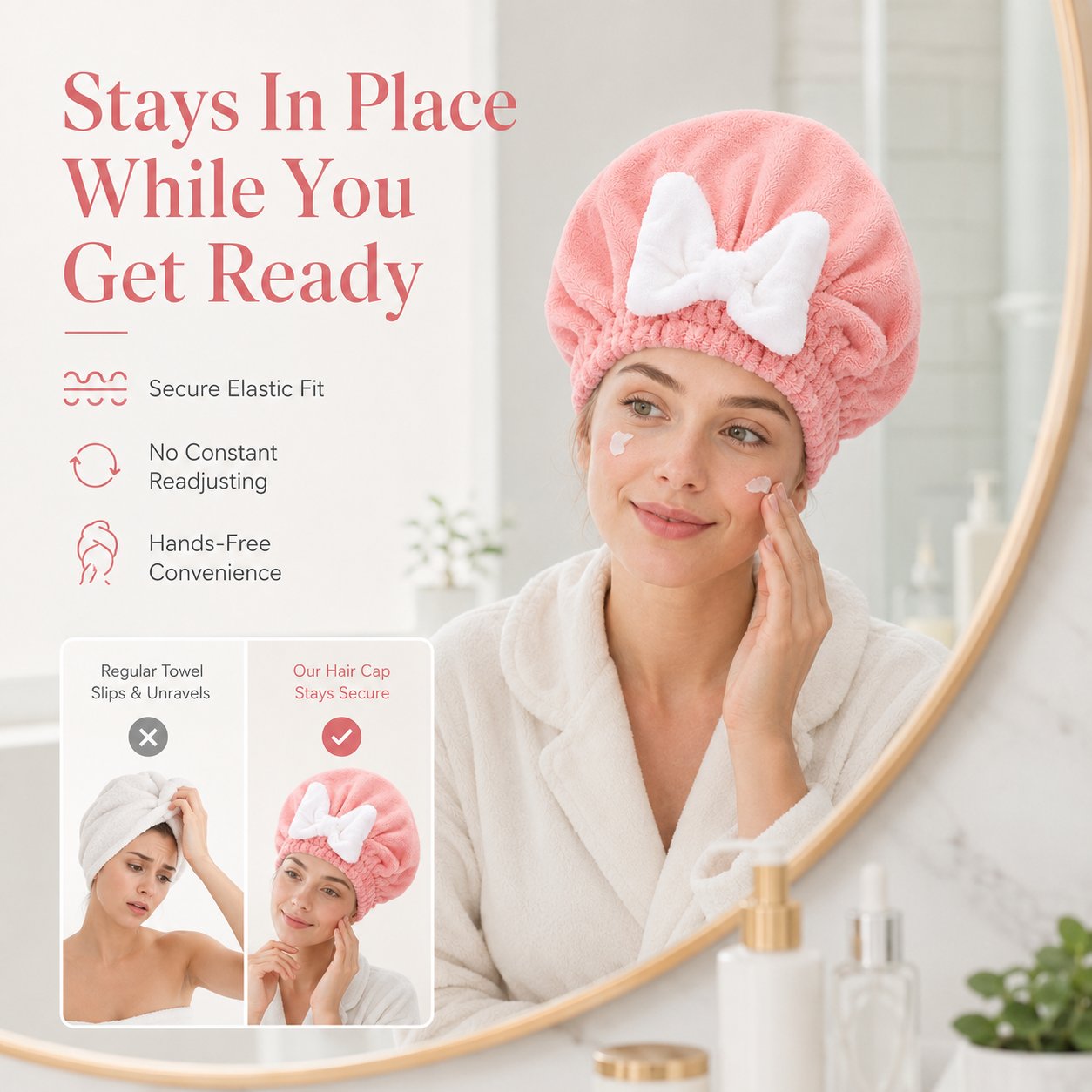 Soft Coral Fleece Hair Drying Cap With Cute Bow🎀