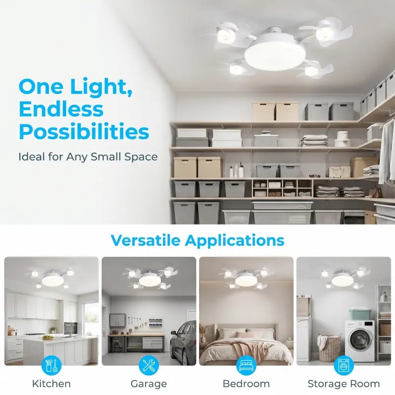 2026 New E27 Socket Ceiling Fan Light - 2-in-1 Silent LED Fan with Remote Control