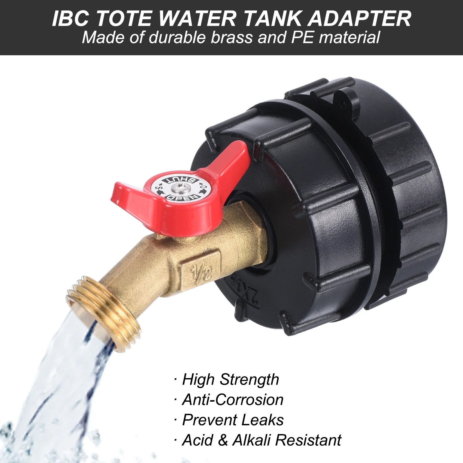 🛠️💧275-330 Gallon IBC Tote Tank Adapter - 2.44" Fine Thread, 1/2" NPT × 3/4" GHT Male Fittings with Garden Hose Quick Connector