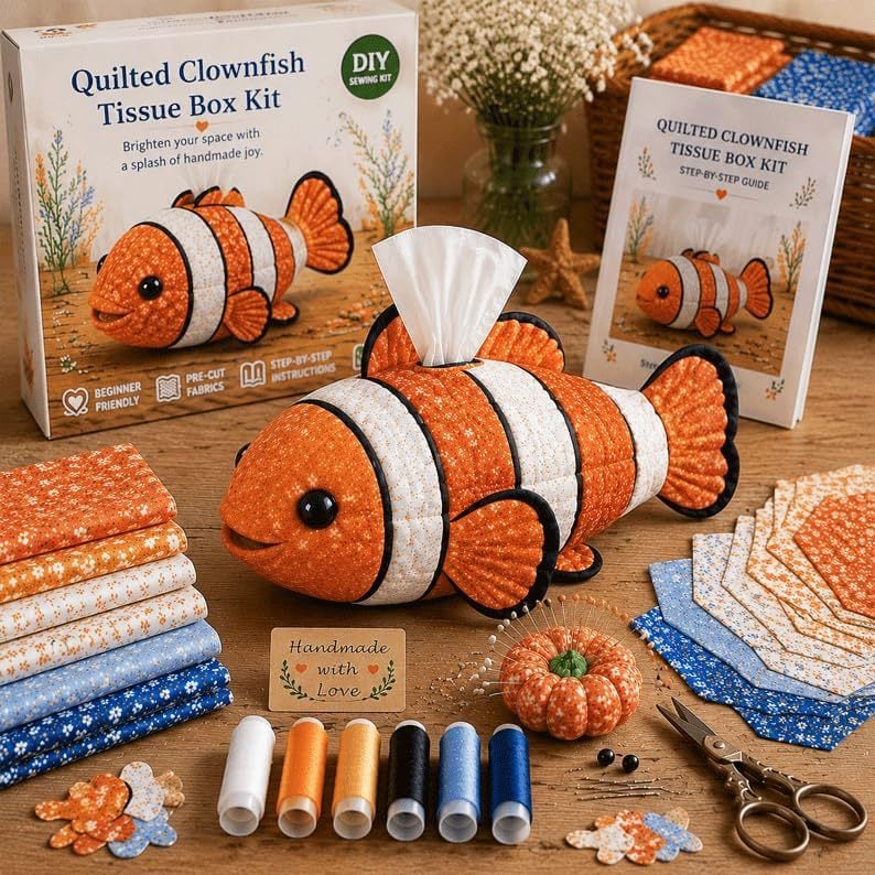 ✨Beginner-Friendly🧵Quilted sea Animal Tissue Box DIY Kit💖