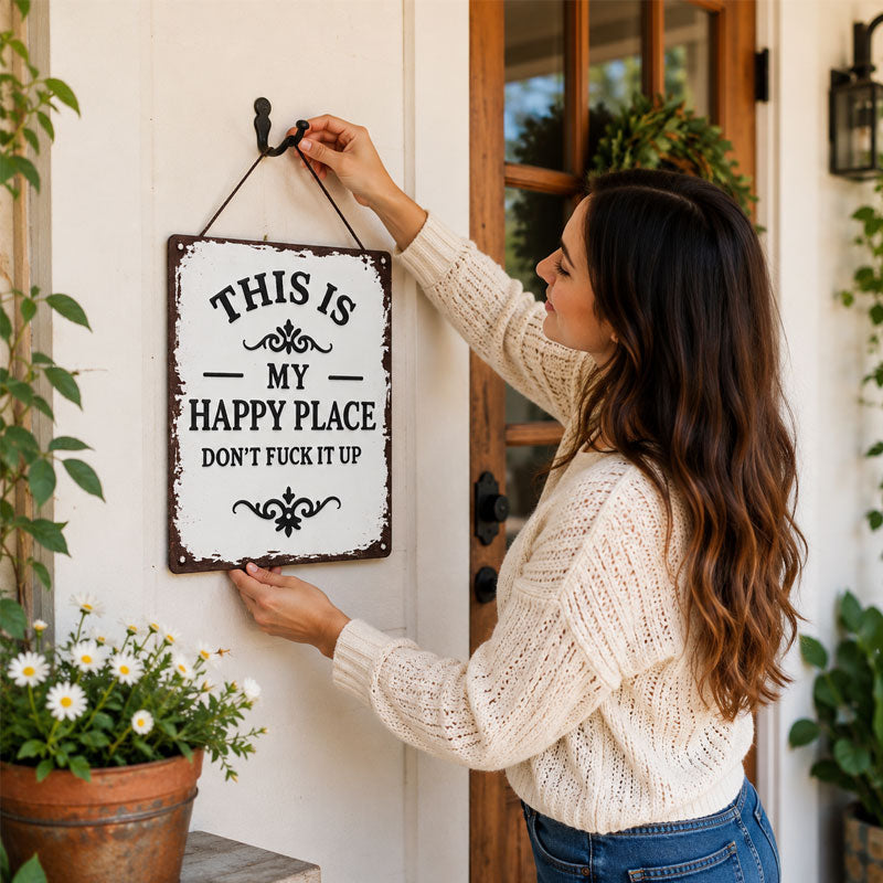 “This Is My Happy Place” Rustic Wooden Hanging Sign ✨🏡💖