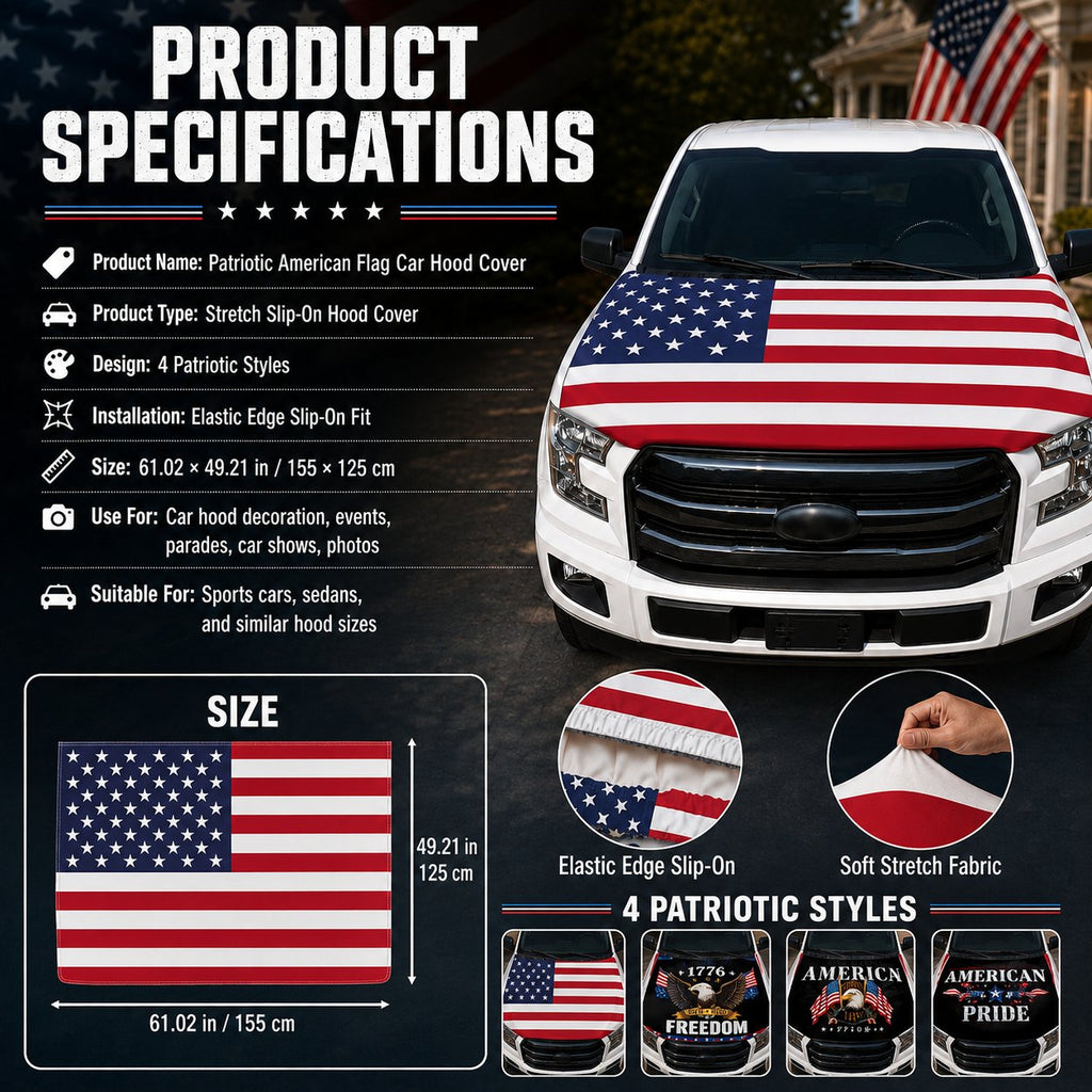 🚗Patriotic American Flag Car Hood Cover