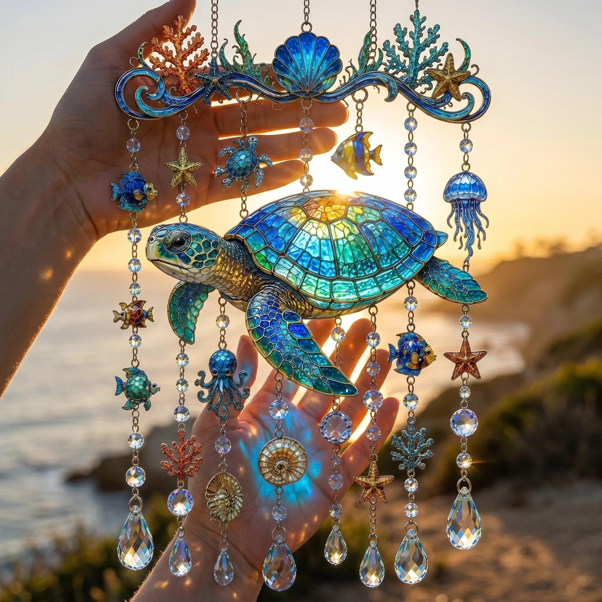 🐋 Ocean-Themed Crystal Wind Chime – Bring the Ocean Glow to Your Garden (📦Buy 2 Free Shipping)