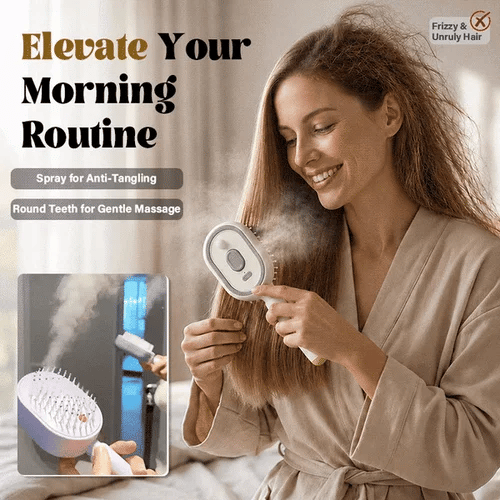 💆‍♀️3-in-1 Steam Massage Hair Brush -Smooth Hair • Reduce Frizz • Scalp Relaxation