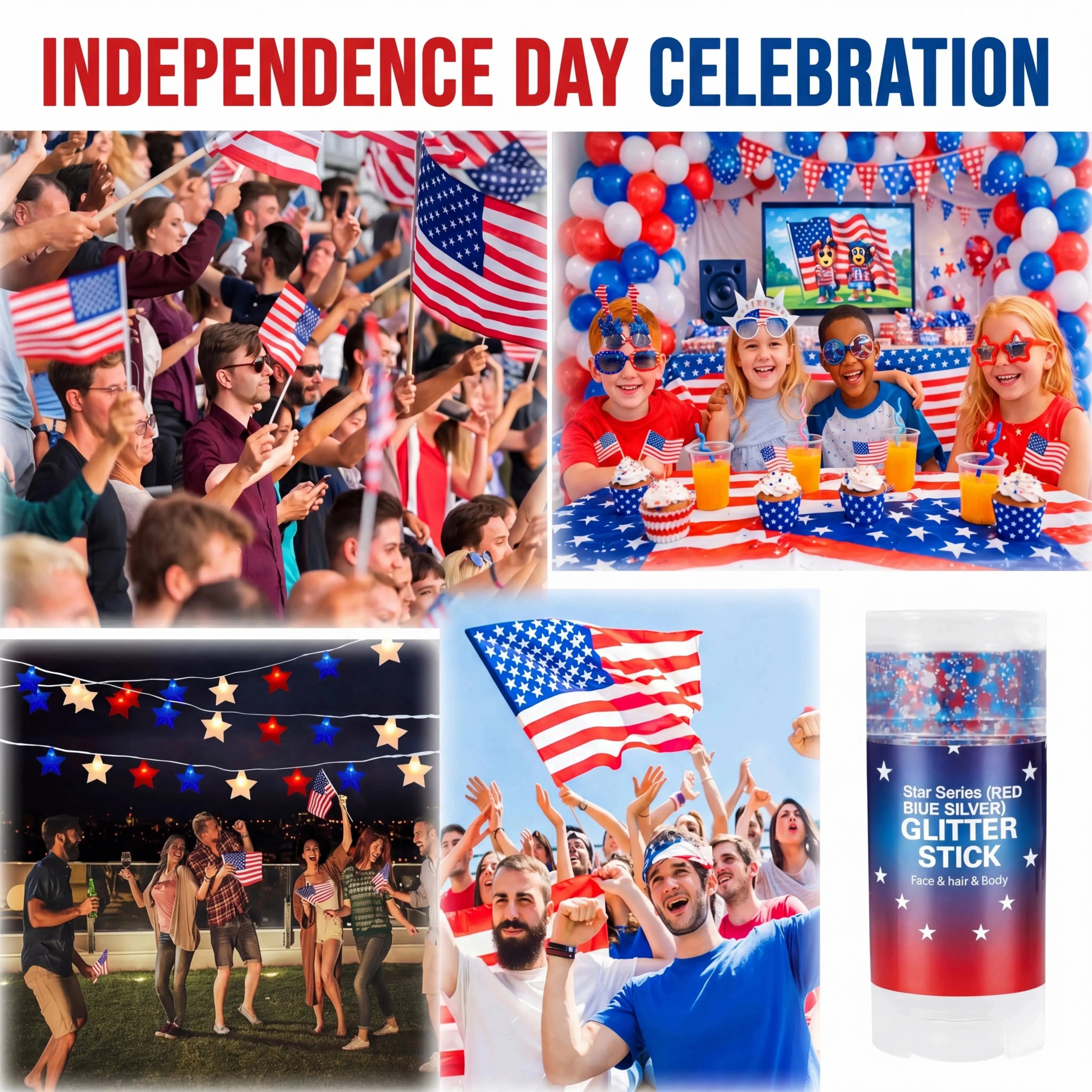 Last Day Promotion!🎁🦅4th of July Glitter Stick✨🔔 Red, White & Blue Body & Hair Sparkle