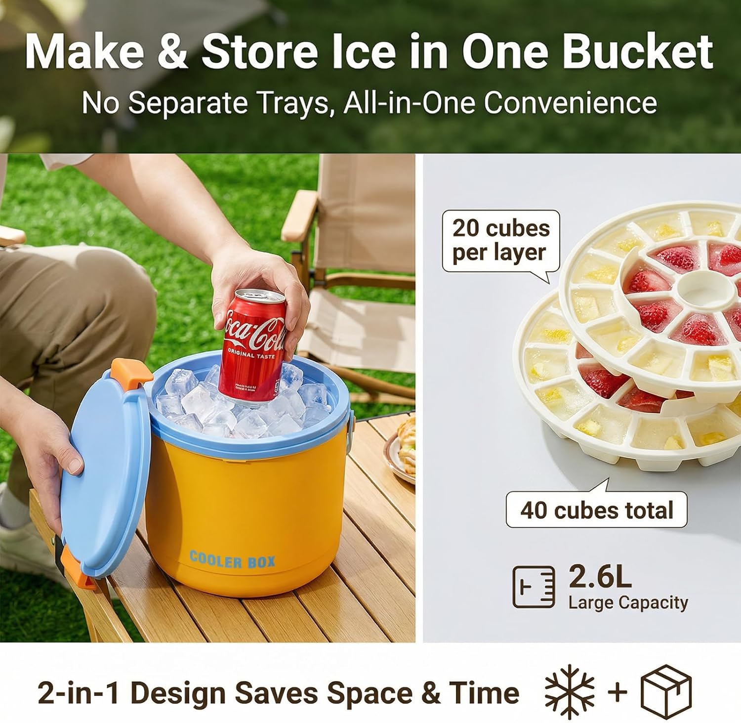 2-in-1 Ice Bucket Ice Bucket with Lid and Ice Tray
