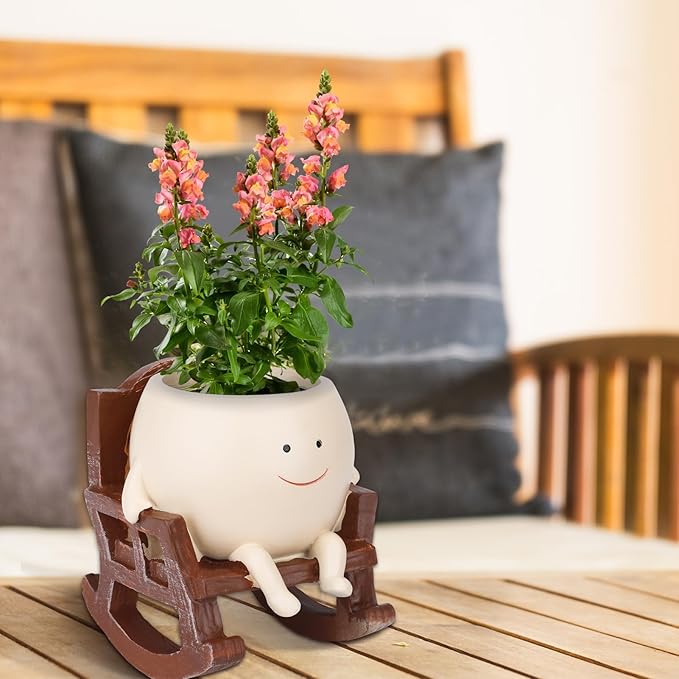 😊 Smiley Face Rocking Chair Planters Flower Pots for Plants