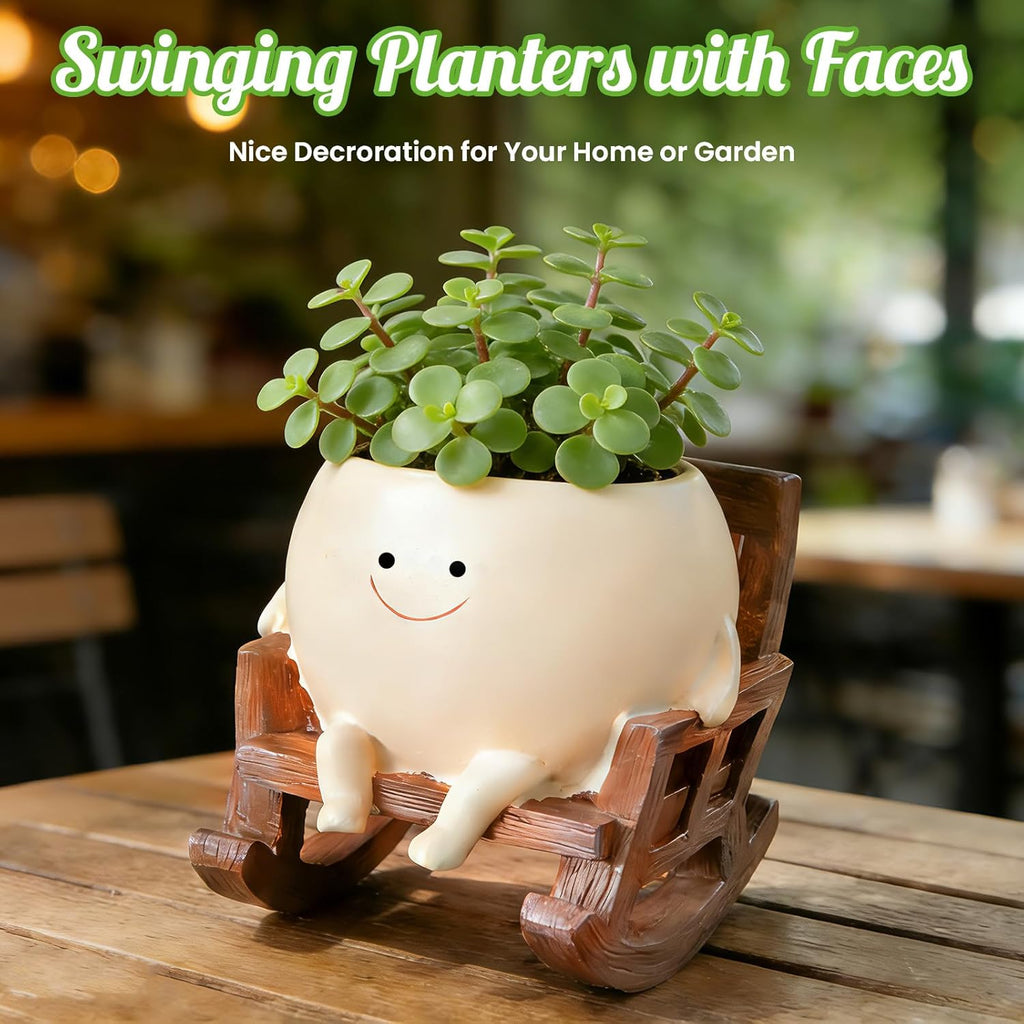 😊 Smiley Face Rocking Chair Planters Flower Pots for Plants