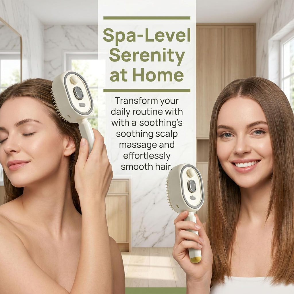 💆‍♀️💧 Steam Massage Spray Comb – 3-in-1 Nano-Mist Hydration, Vibrating Scalp Massage & Anti-Static Detangling Brush