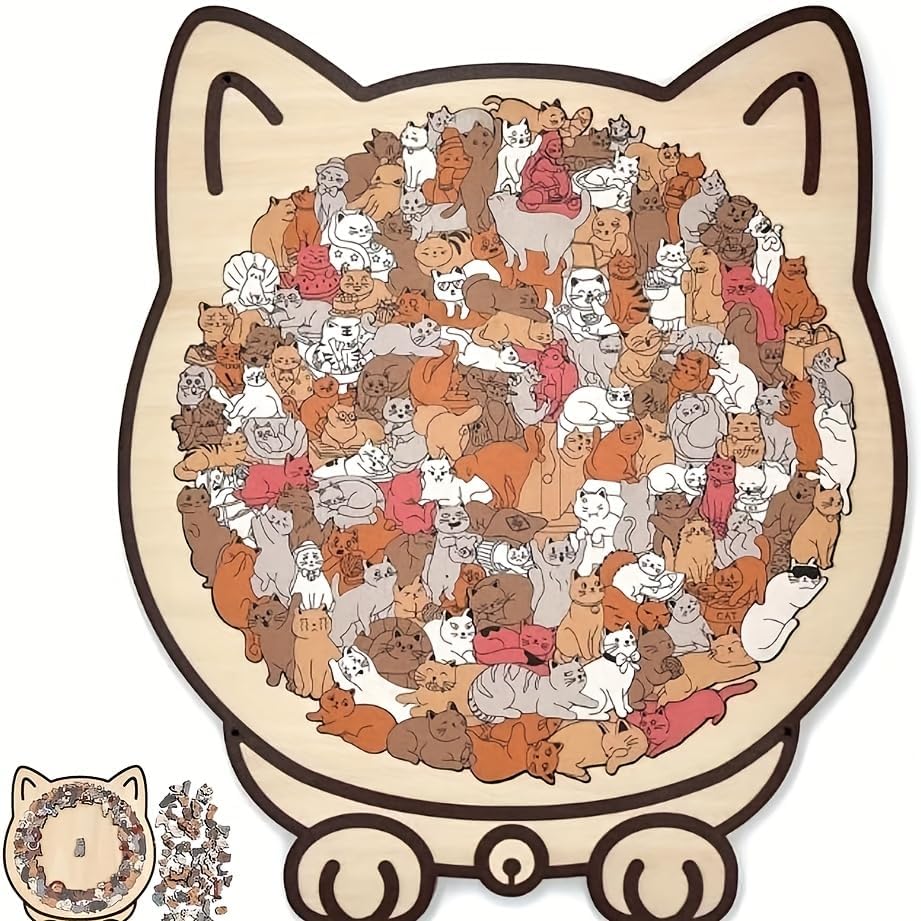Morandi-Colored Cat Shaped Wooden Jigsaw Puzzle