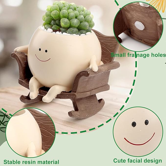 😊 Smiley Face Rocking Chair Planters Flower Pots for Plants
