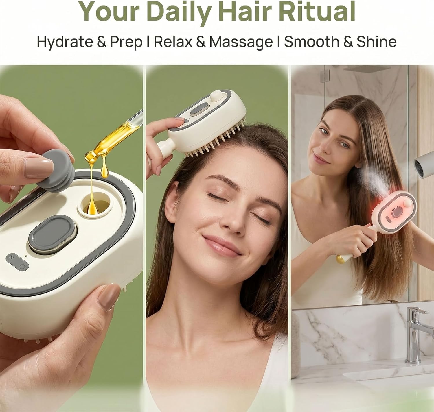 💆‍♀️💧 Steam Massage Spray Comb – 3-in-1 Nano-Mist Hydration, Vibrating Scalp Massage & Anti-Static Detangling Brush
