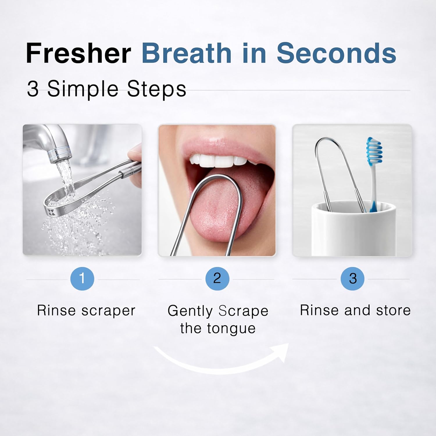 Tongue Scraper (2 Pack), 420 Medical-grade Stainless Steel Tongue Cleaner, Aids in Fresh Breath & Oral Care