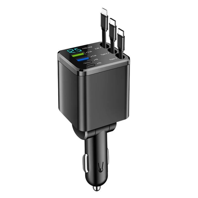 🔋 🚗 7-in-1 Retractable Fast Car Charger with Voltage Display – USB-C, Fast Charging & Essential for Daily Use 📱