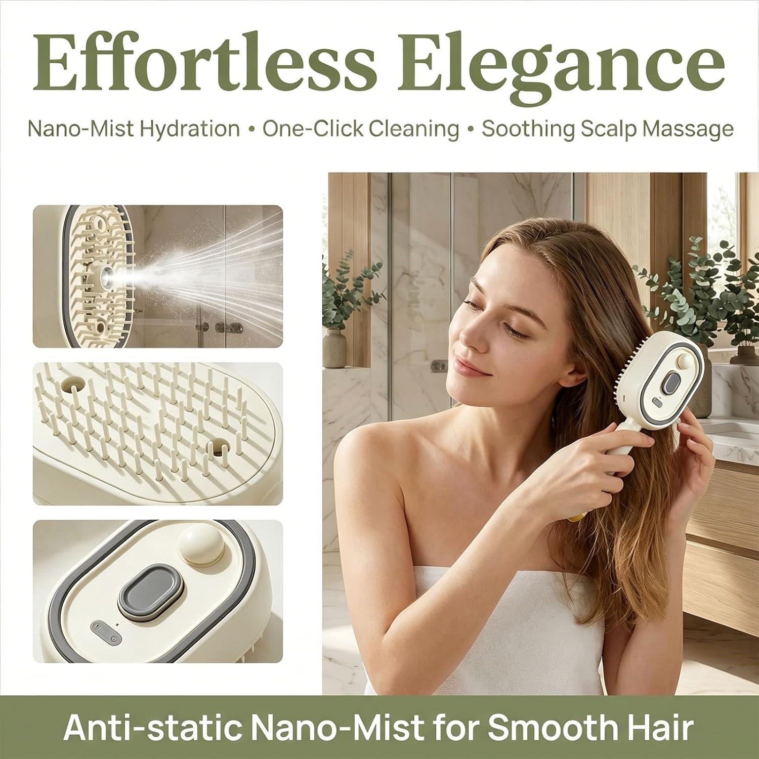 💆‍♀️3-in-1 Steam Massage Hair Brush -Smooth Hair • Reduce Frizz • Scalp Relaxation