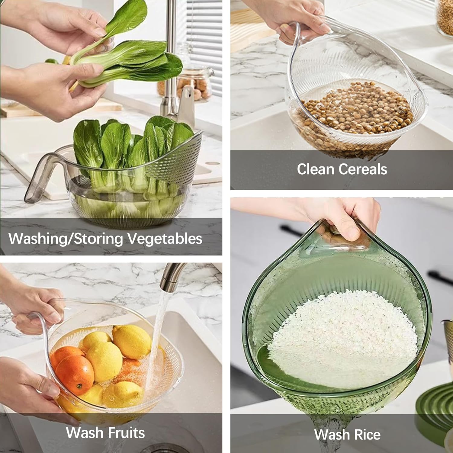 Multipurpose Rice Strainer Bowl – Easy Drain Kitchen Washing Bowl for Rice, Fruits & Vegetables