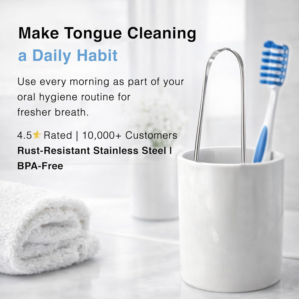 Tongue Scraper (2 Pack), 420 Medical-grade Stainless Steel Tongue Cleaner, Aids in Fresh Breath & Oral Care