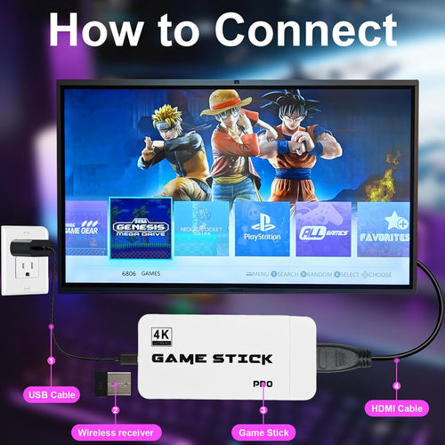 2026 Upgraded Retro Game Stick, 4K HDMI Classic Video Games, Built-in 23 Emulators, 40000+ Games, Plug and Play Video Gaming Stick with Upgrade Dual Controllers