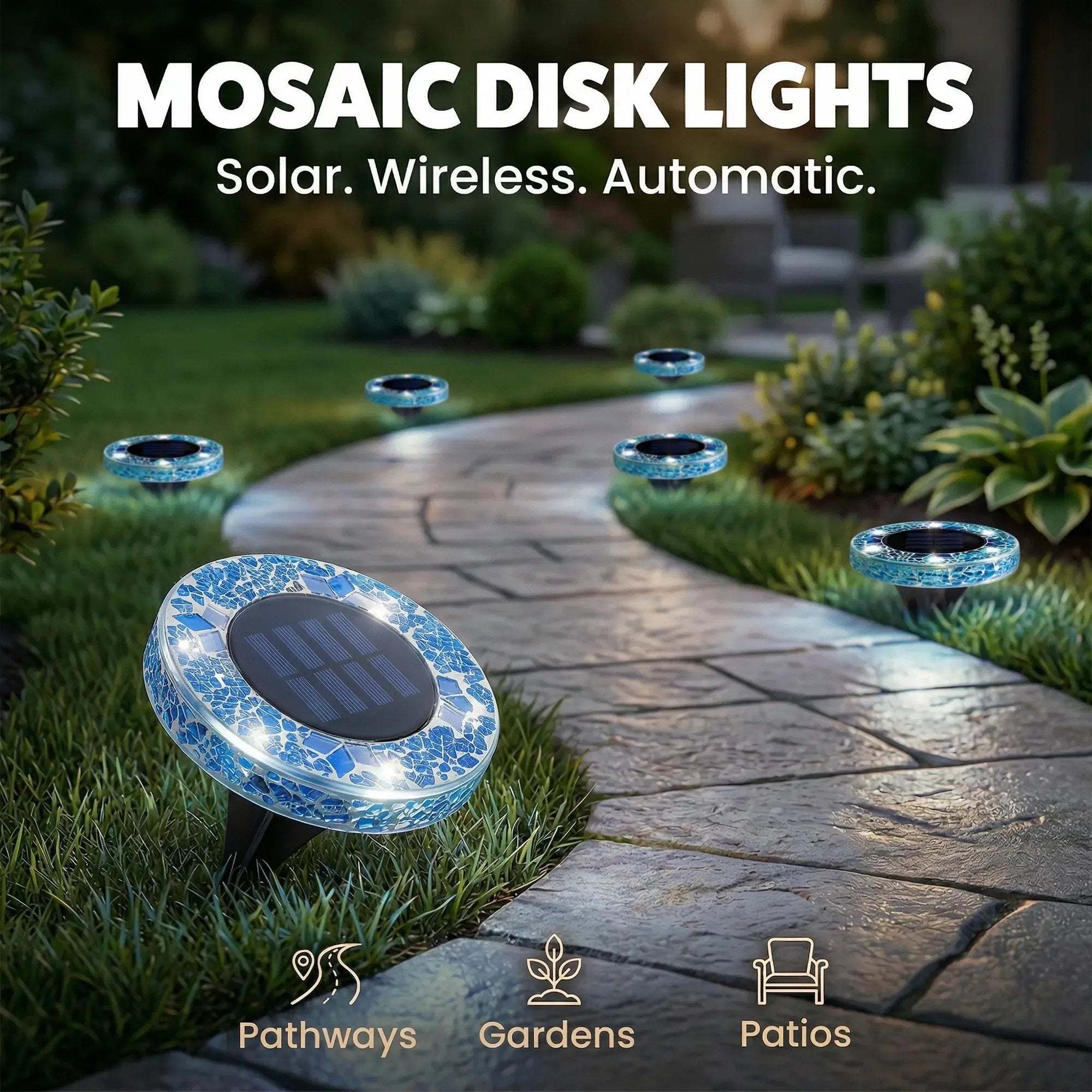 ✨4/8 Pack Solar Outdoor Mosaic Disk Lights, Waterproof Decorative Pathway LED Light