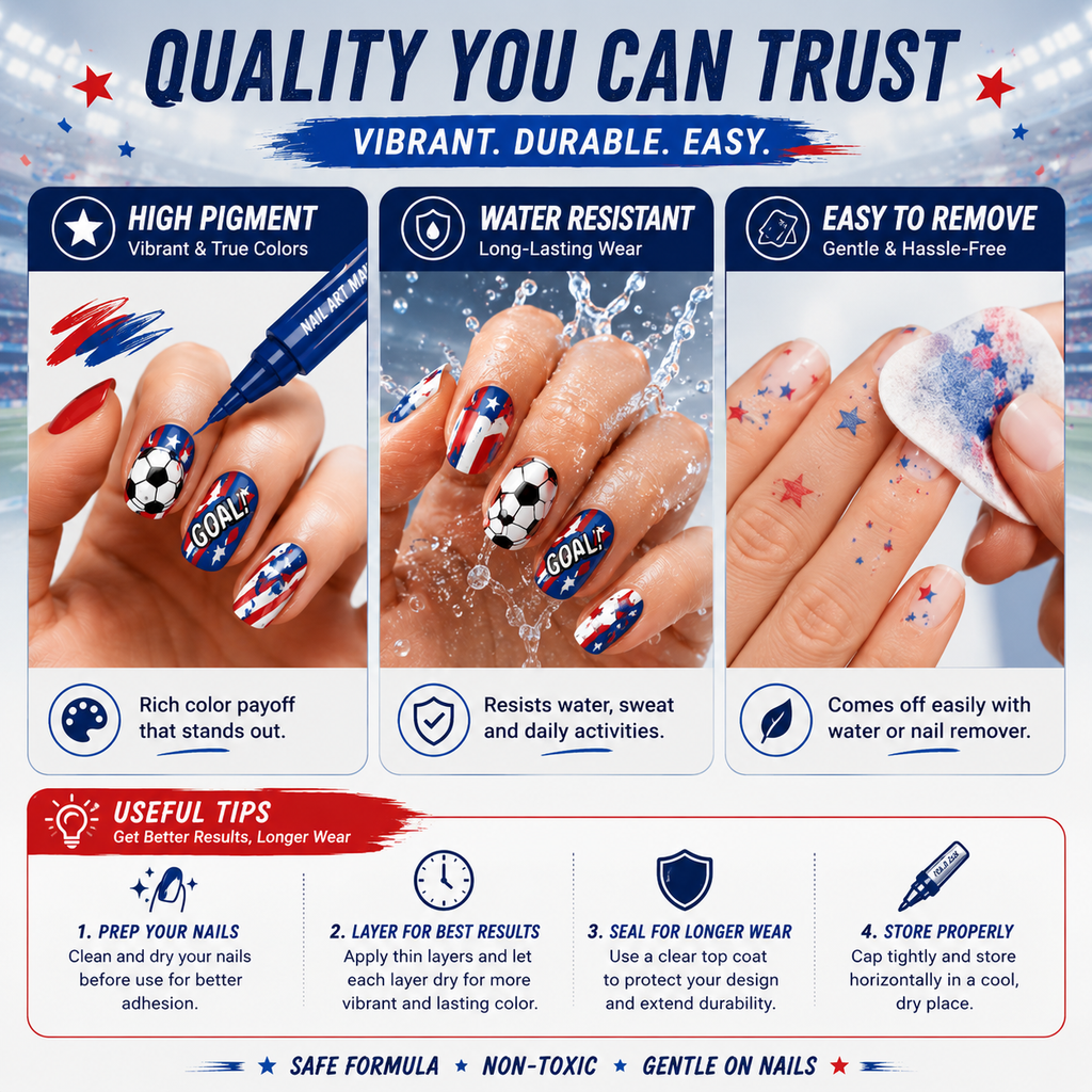 ⚽🏆 Game Day Nail Art Marker Set – 12 Vibrant Colors for Eye-Catching Fan Nails ✨