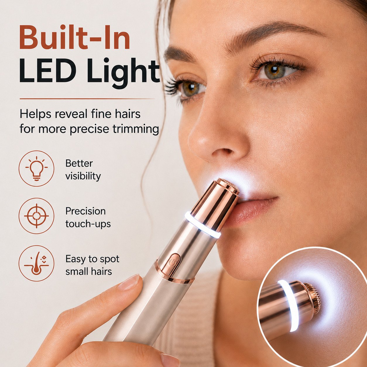 2-in-1 Rechargeable Facial Hair Remover & Eyebrow Trimmer with LED Light