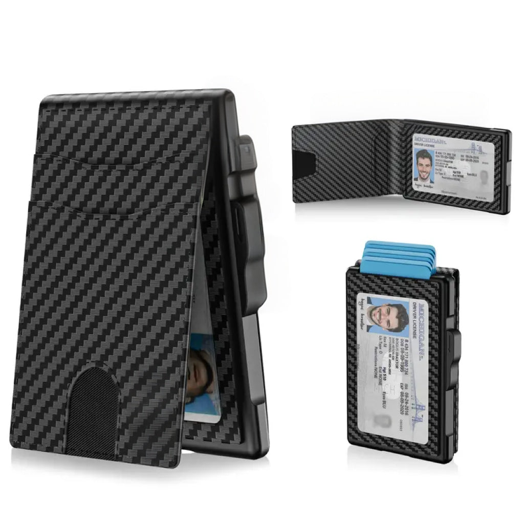 🎁Wallet for Men- Pop Up Case, Cash Slot, and Credit Card Slot - Aluminum Wallet with RFID Blocking, Minimalist Leather Wallet Front Pocket with ID Window