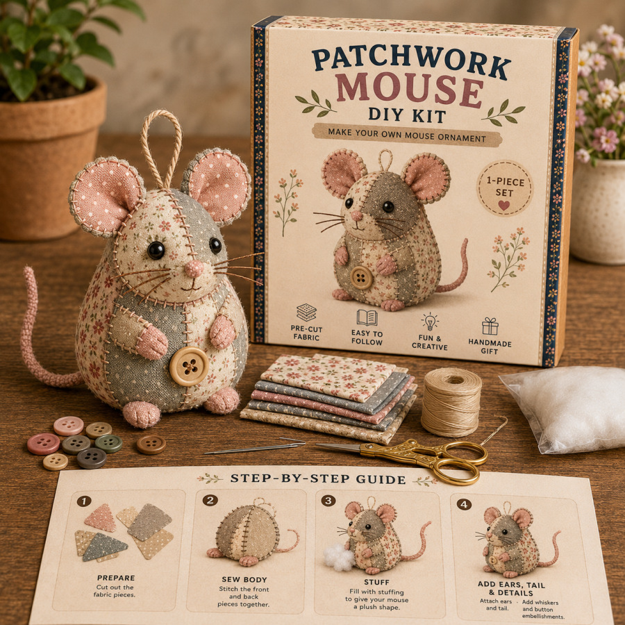 Vintage Floral Patchwork Animal Ornament DIY Kit - Handmade Sewing Project for Gifting & Home Decor